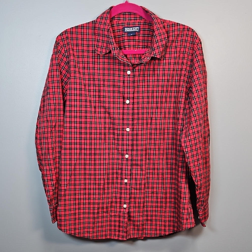 Lands' End Red and Black Plaid Women's Shirt